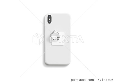 Blank white fingergrip sticked on cellphone mockup, isolated, top view 57187706