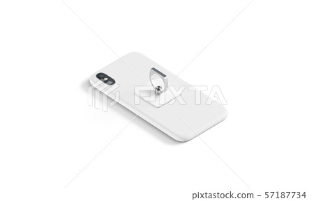 Blank white finger grip sticked on lying phone mockup, 57187734