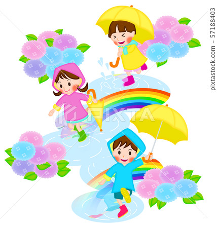 插圖[水坑，繡球花，兒童] 57188403