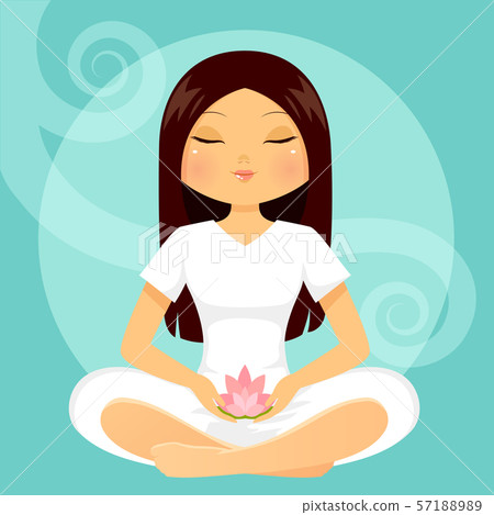 Asian girl meditating with a lotus flower in her hands 57188989