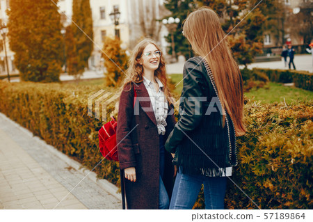 two stylish girl in a city 57189864