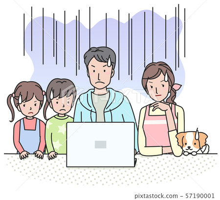 Dark family in front of computer 57190001