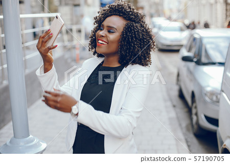 stylish black girl in a city 57190705