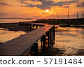 Notsuke peninsula wooden path and sunset 57191484