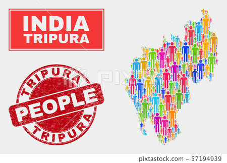Tripura State Map Population Demographics and Dirty Stamp Seal 57194939