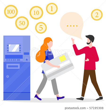 Atm Woman With Bank Card Male Assistant Finance Stock Illustration 57195308 Pixta pixta