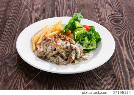 Grilled chicken fillet with oyster mushrooms, Grilled chicken fillet with oyster mushrooms, 57196124