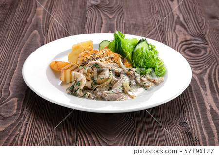 Grilled chicken fillet with oyster mushrooms, Grilled chicken fillet with oyster mushrooms, 57196127