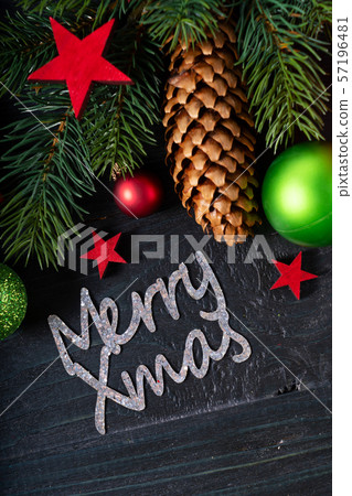 Christmas flat lay scene with golden decorations Christmas flat lay scene with golden decorations 57196481