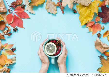 Cozy cup of drink with cranberry in female hand Cozy cup of drink with cranberry in female hand 57196574