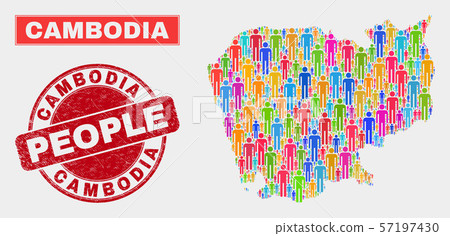 Cambodia Map Population People and Unclean Stamp 57197430
