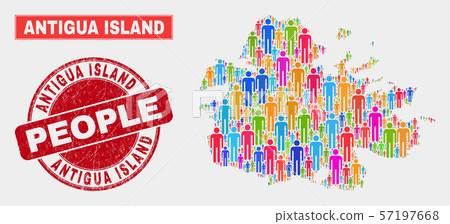 Antigua Island Map Population Demographics and Unclean Stamp Seal 57197668