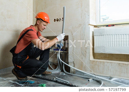 Installation of a warm floor. 57197799