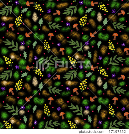 Seamless autumn background with mushrooms, flowers 57197832