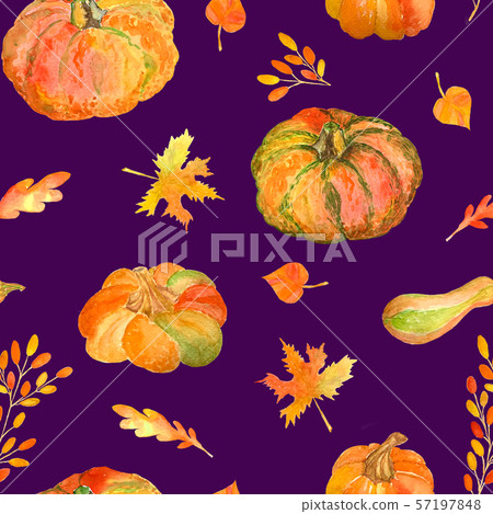 Watercolor seamless pattern with pumpkins and - Stock Illustration ...