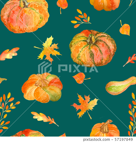 Watercolor seamless pattern with pumpkins and - Stock Illustration ...