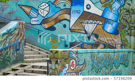 Graffiti on the stairs and walls of a brigde in amsterdam Graffiti on the stairs and walls of a brigde in amsterdam 57198209