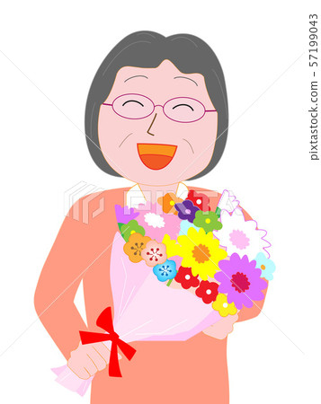 Elderly people who were given a bouquet on the day of celebration 57199043