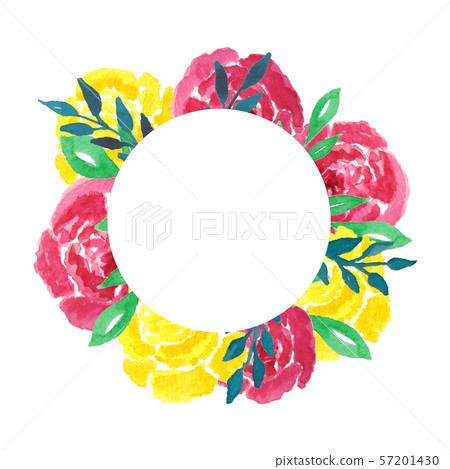Watercolor roses floral wreath on white background - Stock Illustration ...