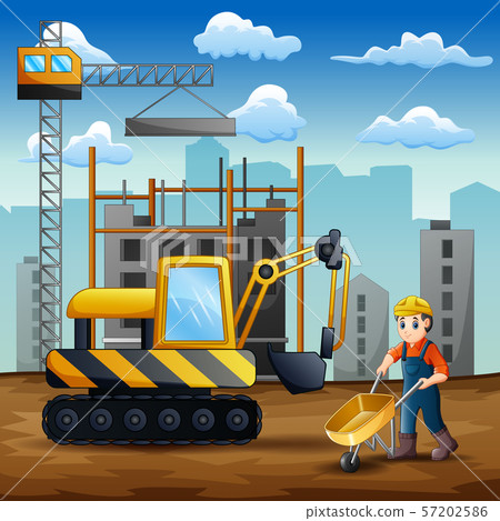 Young builder at work on construction site Young builder at work on construction site 57202586