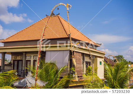Door to the Balinese house decorated for the ceremony Door to the Balinese house decorated for the ceremony 57203230