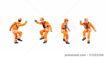 Railway shunter standing and posing in posture isolated on white background. Railway shunter standing and posing in posture isolated on white background. 57203248