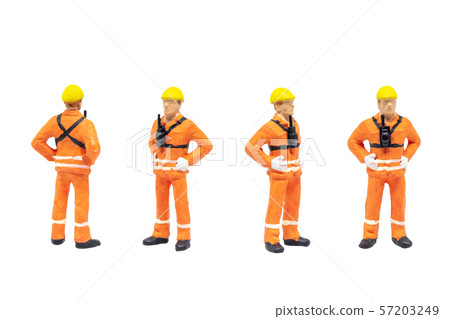 Railway shunter standing and posing in posture isolated on white background. 57203249