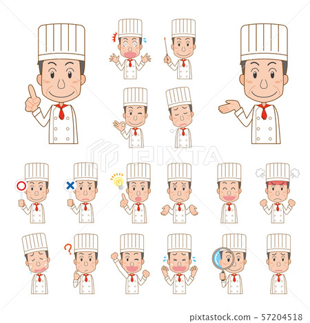 Cook chef western food chef pose middle-aged male facial expression set Cook chef western food chef pose middle-aged male facial expression set 57204518