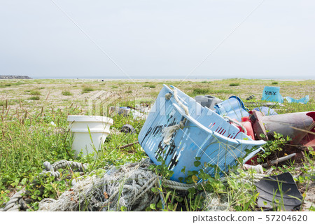Plastic waste sandy beach environmental problem sea 57204620