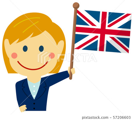 種族和旗子/商人/辦公室工作者女性上身例證/英國 57206603