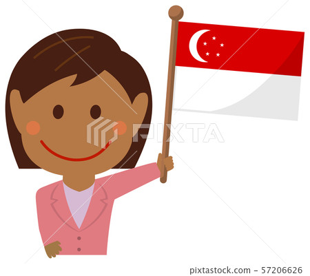 種族和旗子/商人/辦公室工作者女性上身例證/新加坡 57206626