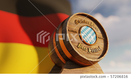October fest beer barrels with Bavaria and German flag  57206816