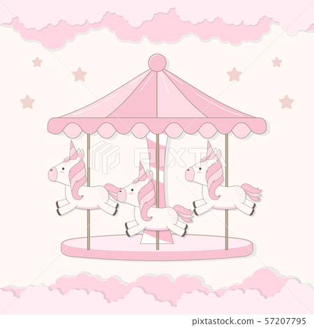 Carousel with cute unicorn and cloud illustration 57207795
