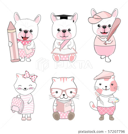 Cute kid animals cartoon back to school set 57207796