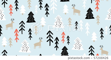 Childish seamless pattern with deers and pines 57208426