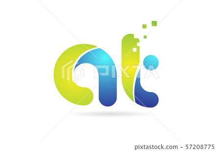 at a t blue green combination alphabet letter logo - Stock Illustration ...