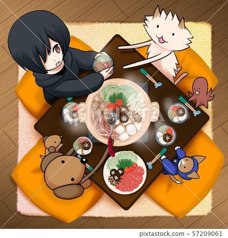 桌子周圍的泛聚會,聚集在房間裡 桌子周圍的泛聚會,聚集在房間裡 57209061