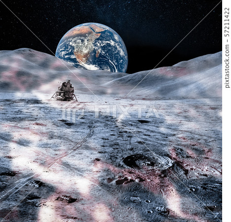 Planet Earth far away from the moon surface, with 57211422