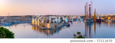 Valletta and the Grand Harbor at dawn. Malta. Valletta and the Grand Harbor at dawn. Malta. 57211670