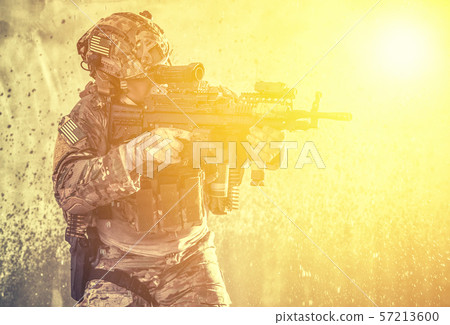 Marine riders machine gunner landing on coast Marine riders machine gunner landing on coast 57213600