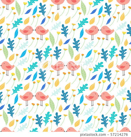 Floral and bird seamless pattern background. Vector illustration for fabric and gift wrap paper design. Floral and bird seamless pattern background. Vector illustration for fabric and gift wrap paper design. 57214276