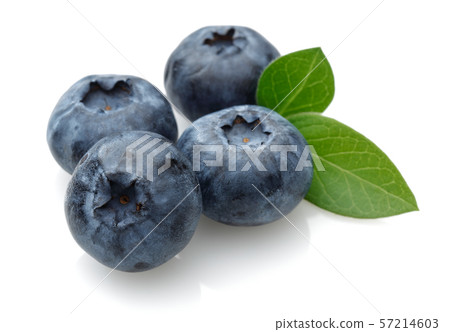 Fresh blueberries with leaves isolated on white Fresh blueberries with leaves isolated on white 57214603