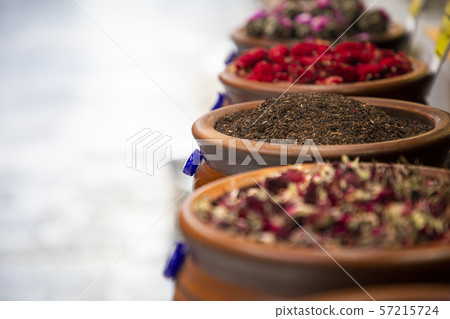 Market with different types of natural organic tea. Oriental bazaar. Market with different types of natural organic tea. Oriental bazaar. 57215724