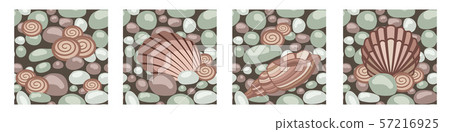 Stone texture with seashells, set of seamless patterns. Cobble, shingle, gravel, shells to create background. Vector illustration Stone texture with seashells, set of seamless patterns. Cobble, shingle, gravel, shells to create background. Vector illustration 57216925