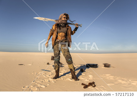Post-apocalyptic Woman Outdoors in a Wasteland 57217110