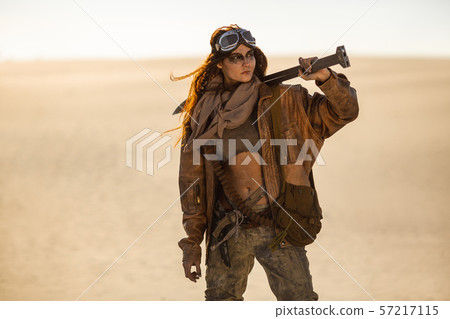 Post-apocalyptic Woman Outdoors in a Wasteland 57217115