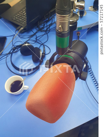 Close up photo of the microphone at radio station 57217145