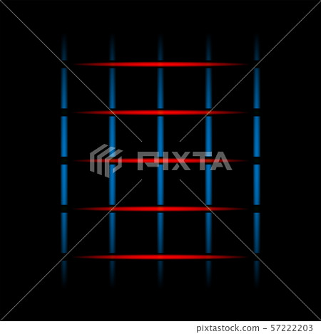 3d blue and red fading neon light elements, lines, dots, grid on black background. Futuristic abstract pattern. 57222203