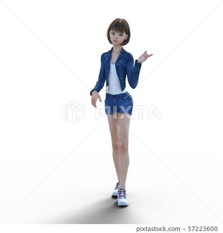 牛仔佈時尚perming3DCG例證材料的少婦 牛仔佈時尚perming3DCG例證材料的少婦 57223600