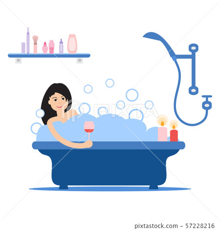 Girl taking a relaxing bubble bath 57228216